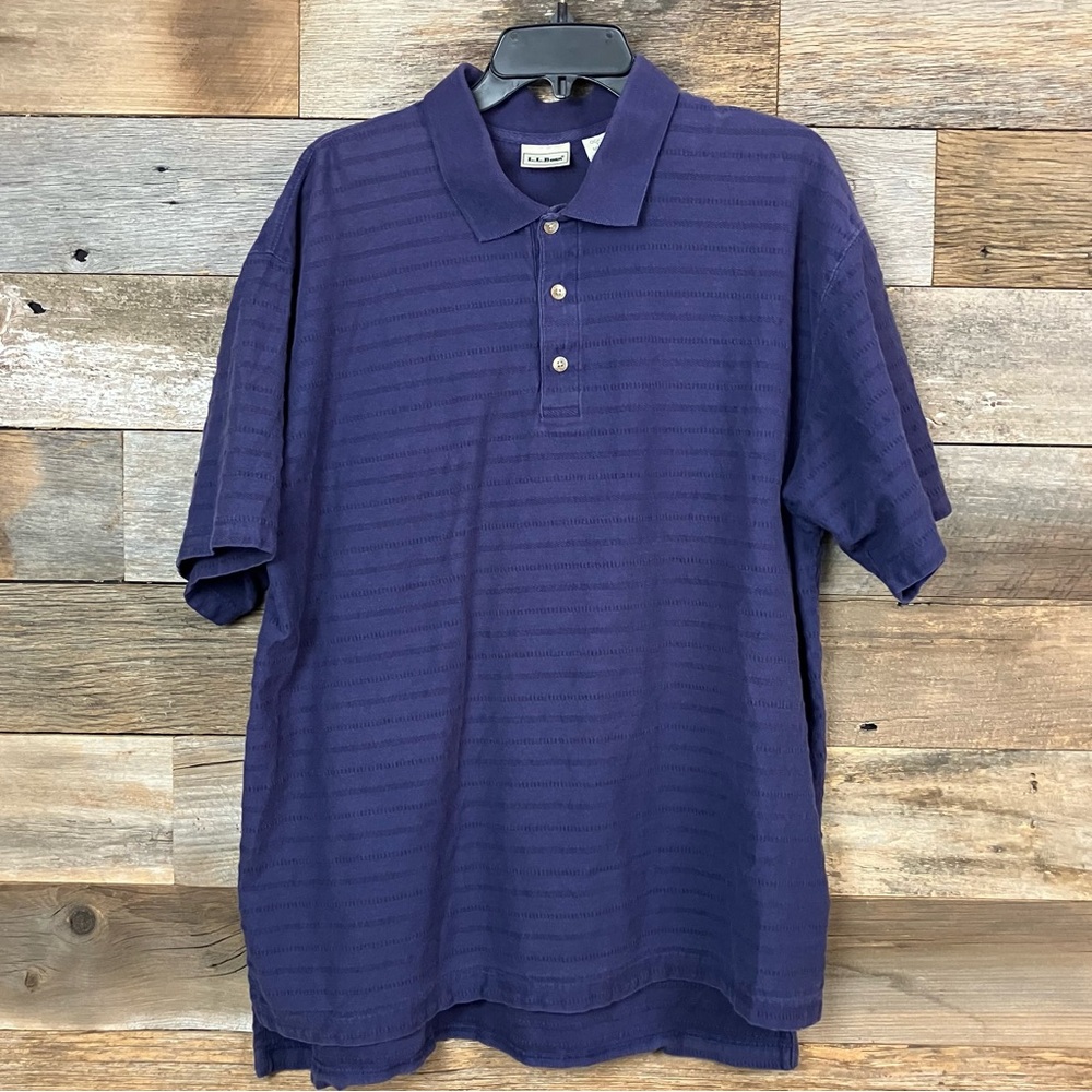 Vintage L.L. Bean Men’s Size XL Purple Striped Short Sleeve Polo Shirt Collared